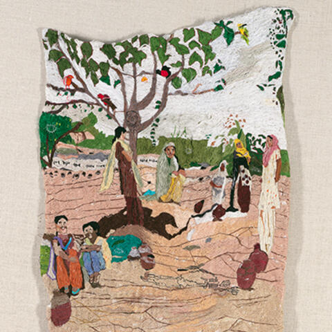 Tapestry with village scene