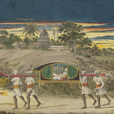 Watercolor painting of traveling palanquin